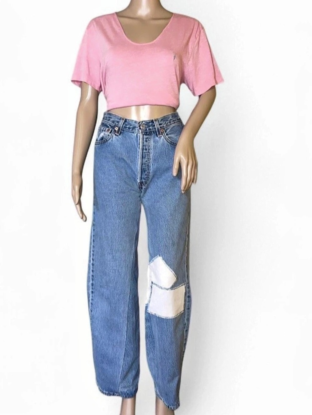 VTG Levi’s 501 Made in USA Reworked Jeans Women’s W29 L32 Wide Leg Patchwork